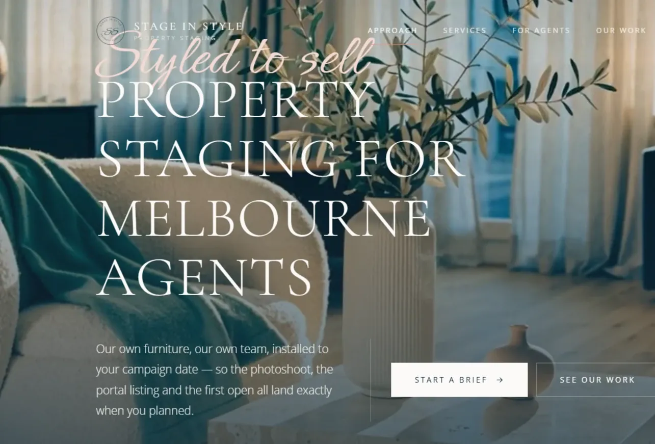 Stage in Style's new homepage: Property staging for Melbourne agents, with their own furniture and team installed to your campaign date